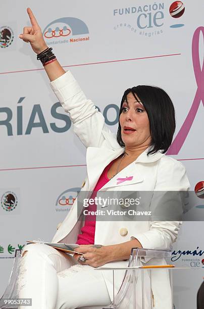 Singer Alejandra Guzman speaks during a press conference to support her Breast Cancer Foundation at Secretaria de Salud on May 11, 2010 in Mexico...