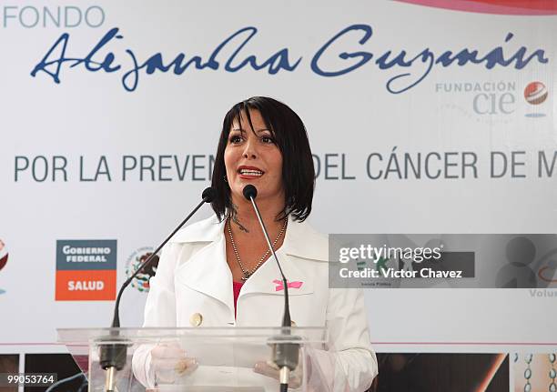 Singer Alejandra Guzman speaks during a press conference to support her Breast Cancer Foundation at Secretaria de Salud on May 11, 2010 in Mexico...