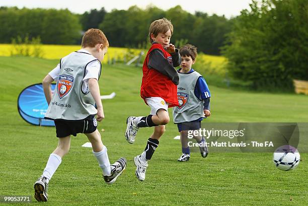 Children in action during the UEFA Grassroots Football Day at Saffron Walden County High School on May 12, 2010 in Saffron Walden, England.