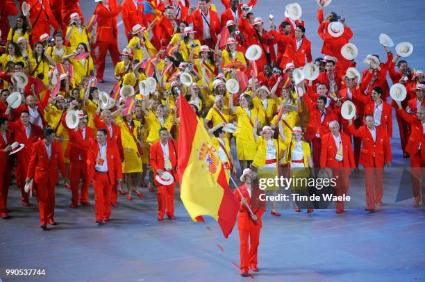 Opening Ceremonyillustration Illustratie, Team Spain , Flag Drapeau Vlag, Cal Figueroa David , National Stadium Stadion, Birds Nest /Olymische...