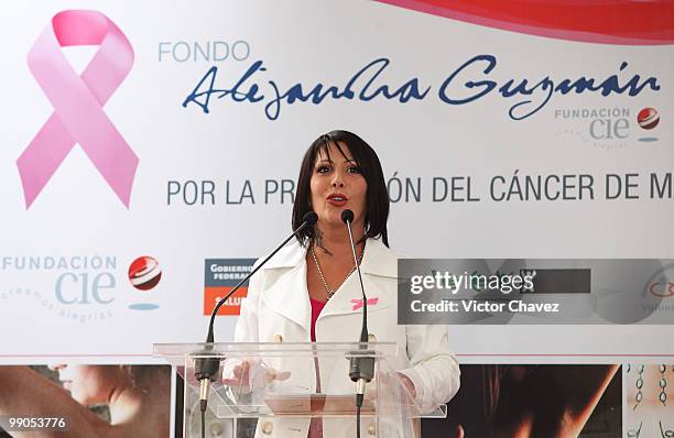 Singer Alejandra Guzman speaks during a press conference to support her Breast Cancer Foundation at Secretaria de Salud on May 11, 2010 in Mexico...