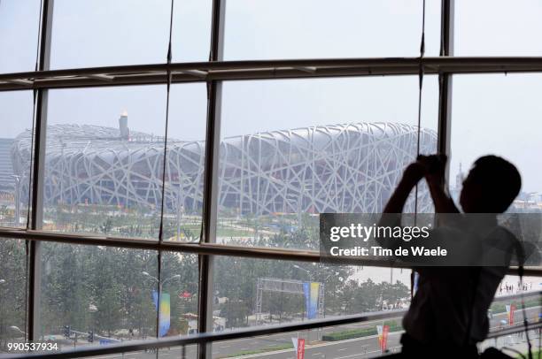 Illustrations National Stadium Stadion Birds Nest, Olympic Flame Flamme Vlam, Illustratie, Olymische Spelen, Jeux Olympique, Tim De Waele