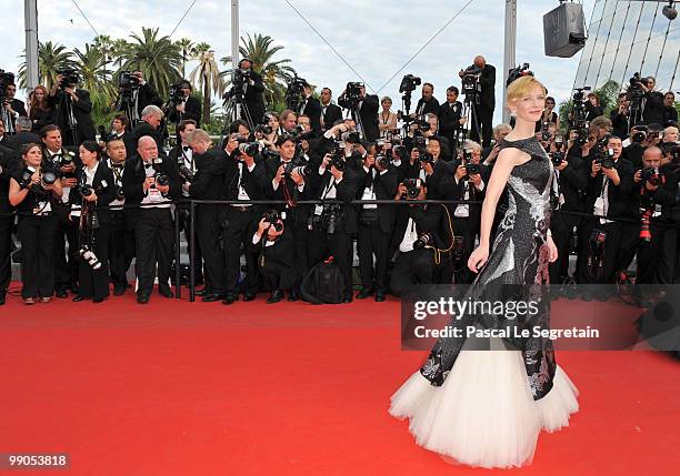 Cate Blanchett attends the "Robin Hood" Premiere at the Palais des Festivals during the 63rd Annual Cannes Film Festival on May 12, 2010 in Cannes,...
