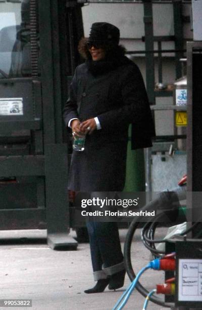 Singer Whitney Houston arrives at the O2 World in front of the backstage entrance on May 12, 2010 in Berlin, Germany.