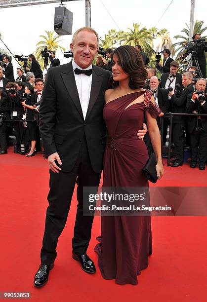 Salma Hayek and Francois-Henri Pinault attend the "Robin Hood" Premiere at the Palais des Festivals during the 63rd Annual Cannes Film Festival on...