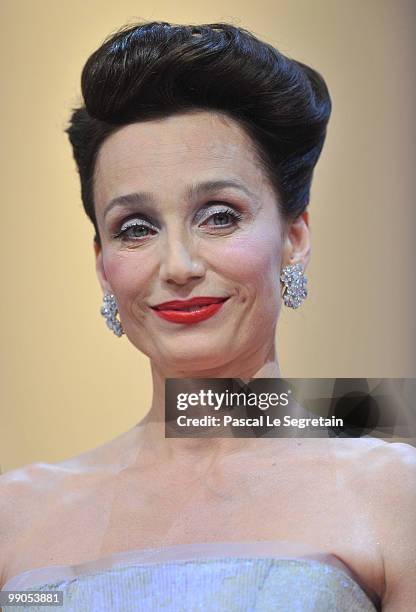 Mistress of ceremony Kristin Scott Thomas attends the 'Robin Hood' Premiere at the Palais De Festivals during the 63rd Annual Cannes Film Festival on...