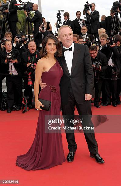 Salma Hayek and Francois-Henri Pinault attend the "Robin Hood" Premiere at the Palais des Festivals during the 63rd Annual Cannes Film Festival on...