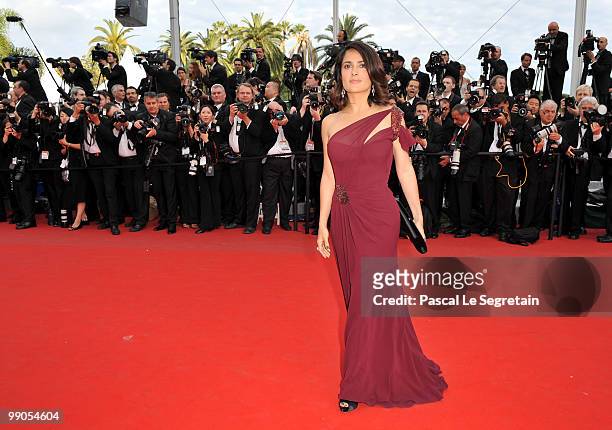 Actress Salma Hayek attends the 'Robin Hood' Premiere at the Palais De Festivals during the 63rd Annual Cannes Film Festival on May 12, 2010 in...