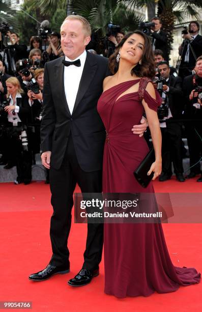 Actress Salma Hayek and husband François-Henri Pinault attend the Opening Night Premiere of 'Robin Hood' at the Palais des Festivals during the 63rd...