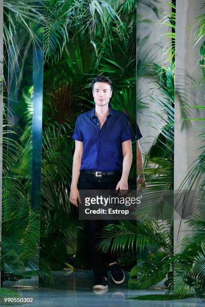 Fashion designer Maxime Simoens during the Azzaro Couture Haute Couture Fall Winter 2018/2019 show as part of Paris Fashion Week on July 1, 2018 in...