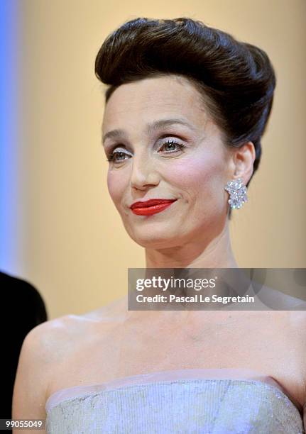 Mistress of Ceremony actress Kristin Scott Thomas attends the 'Robin Hood' Premiere at the Palais De Festivals during the 63rd Annual Cannes Film...