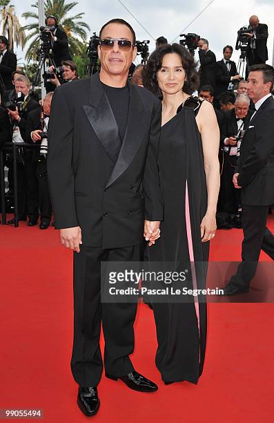Actor Jean Claude Van Damme and wife Gladys Portugues attend the "Robin Hood" Premiere at the Palais des Festivals during the 63rd Annual Cannes Film...
