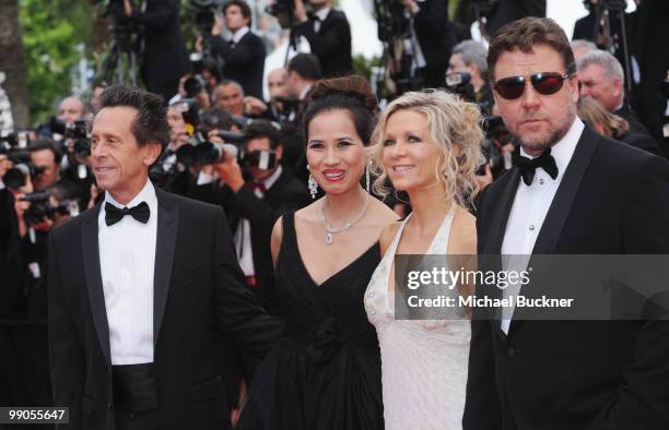 Producer Brian Grazer, Chau-Giang Thi Nguyen, Danielle Spencer and Actor Russell Crowe attend the "Robin Hood" Premiere at the Palais des Festivals...