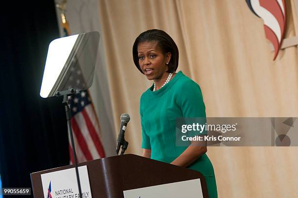 Michelle Obama speaks during the "When Parents Deploy: Understanding the Experiences of Military Children and Spouses" luncheon at Georgetown...