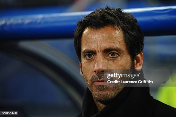 Head coach Quique Sanchez Flores of Atletico Madrid looks on prior to the UEFA Europa League final match between Atletico Madrid and Fulham at HSH...