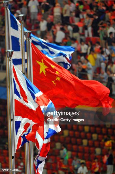 Closing Ceremonyillustration Illustratie, Flag Drapeau Vlag England China Greece , National Stadium Stadion, Birds Nest, Olymische Spelen, Jeux...