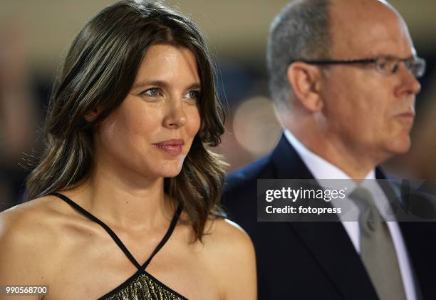 Charlotte Casiraghi and Prince Albert of Monaco attend the Global Champions Tour of Monaco at Port de Hercule on June 30, 2018 in Monte-Carlo, Monaco.