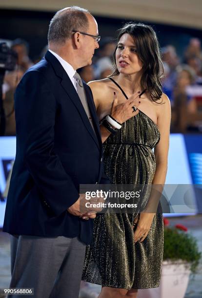 Charlotte Casiraghi and Prince Albert of Monaco attend the Global Champions Tour of Monaco at Port de Hercule on June 30, 2018 in Monte-Carlo, Monaco.