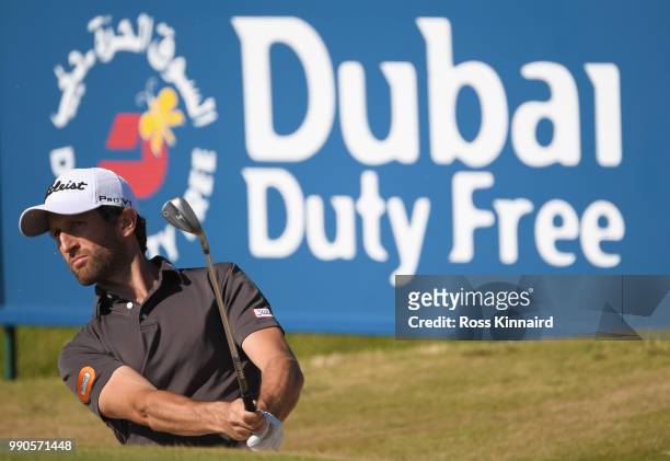 Gregory Bourdy of France in action during a practice round prior to the Dubai Duty Free Irish Open at Ballyliffin Golf Club on July 3, 2018 in...