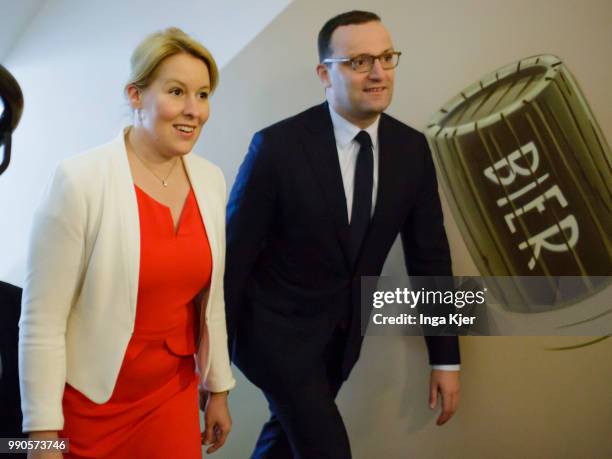 Berlin, Germany German Family Minister Franziska Giffey , and German Health Minister Jens Spahn arrive for a photo opportunity in the course of the...