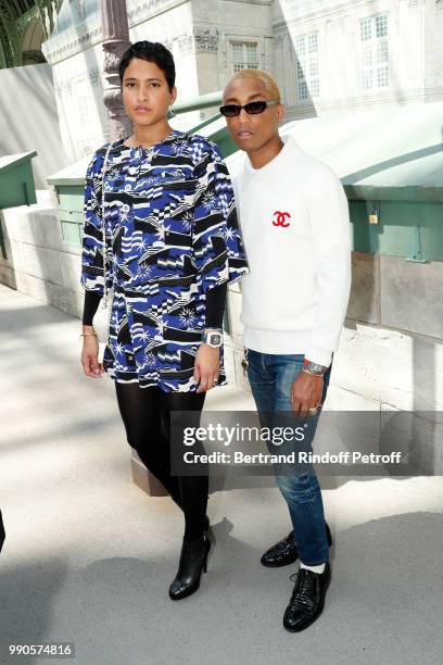 Pharrell Williams and his wife Helen Lasichanh attend the Chanel Haute Couture Fall Winter 2018/2019 show as part of Paris Fashion Week on July 3,...