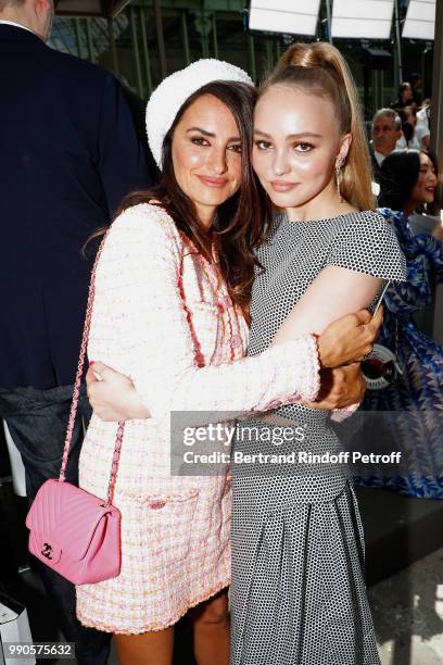 Penelope Cruz and Lily-Rose Depp attend the Chanel Haute Couture Fall Winter 2018/2019 show as part of Paris Fashion Week on July 3, 2018 in Paris,...