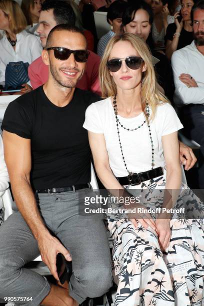 Photographer Karim Sadhi and actress Vanessa Paradis attend the Chanel Haute Couture Fall Winter 2018/2019 show as part of Paris Fashion Week on July...