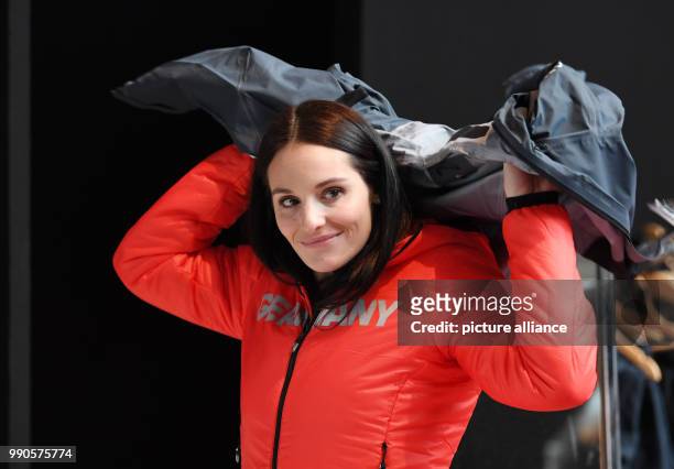 Ski racer Christina Geiger during the official outfitting of the German Olympic Team for the Winter Olympics in Pyeongchang, in Munich, Germany, 16...