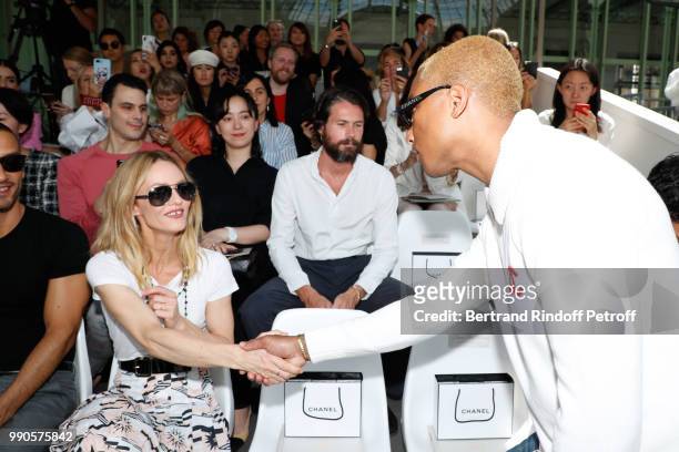 Singers Vanessa Paradis and Pharrell Williams attend the Chanel Haute Couture Fall Winter 2018/2019 show as part of Paris Fashion Week on July 3,...