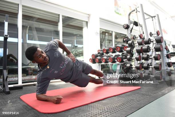 Ainsley Maitland-Niles of Arsenal attends a medical screening session at London Colney on July 3, 2018 in St Albans, England.