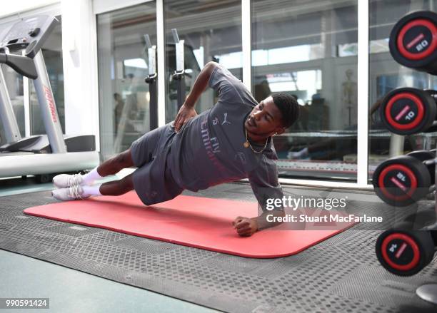 Ainsley Maitland-Niles of Arsenal attends a medical screening session at London Colney on July 3, 2018 in St Albans, England.