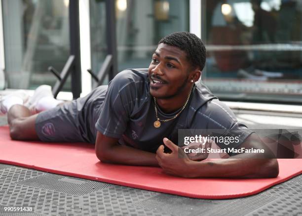 Ainsley Maitland-Niles of Arsenal attends a medical screening session at London Colney on July 3, 2018 in St Albans, England.