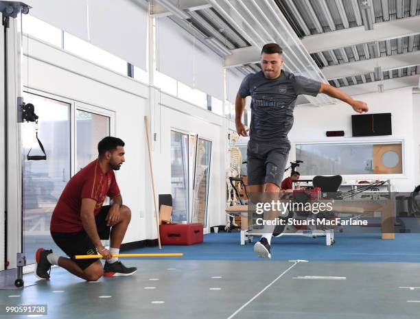 Sead Kolasinac of Arsenal attends a medical screening session at London Colney on July 3, 2018 in St Albans, England.