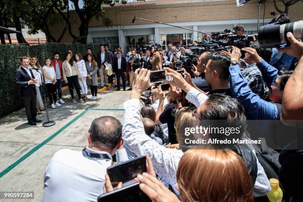 Mexican President Enrique Peña Nieto delivers a speech after voting at Escuela Primaria El Pípila during the 2018 Presidential Elections in Mexico...