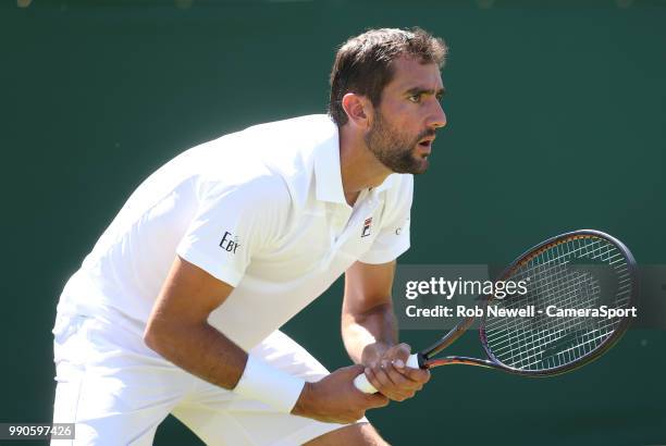 Marin Cilic during his first round match with Yoshihito Nishioka at All England Lawn Tennis and Croquet Club on July 2, 2018 in London, England.