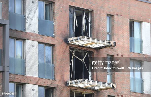 The scene of a fire in a block of flats in West Hampstead, London.