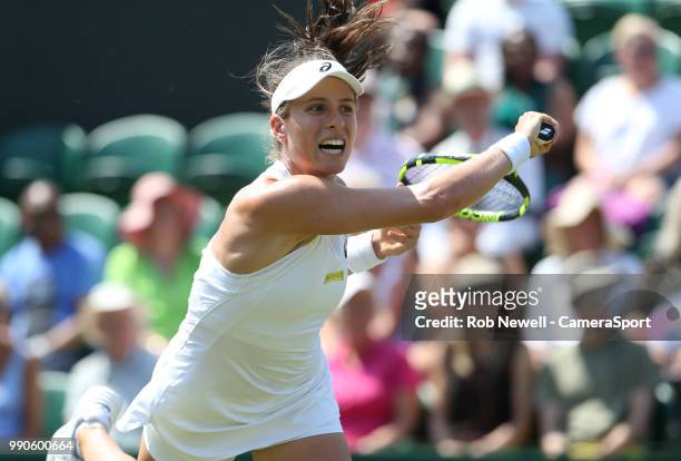 Johanna Konta in action against Natalia Vikhlyantseva at All England Lawn Tennis and Croquet Club on July 3, 2018 in London, England.
