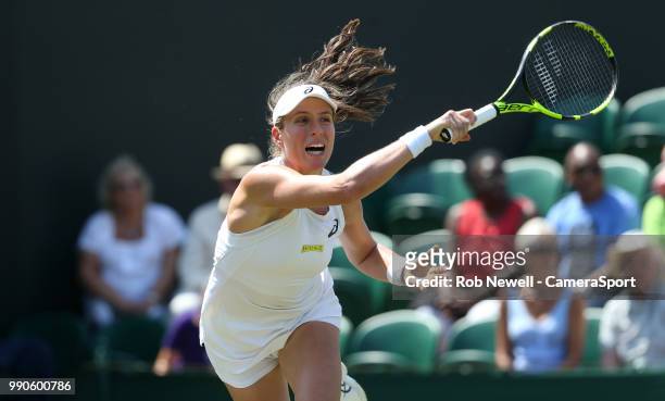 Johanna Konta in action against Natalia Vikhlyantseva at All England Lawn Tennis and Croquet Club on July 3, 2018 in London, England.