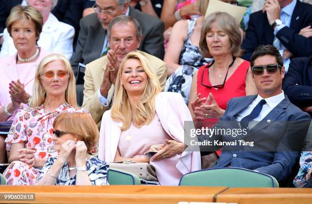 Joely Richardson, Tess Daly and Vernon Kay sit in the royal box on day two of the Wimbledon Tennis Championships at the All England Lawn Tennis and...