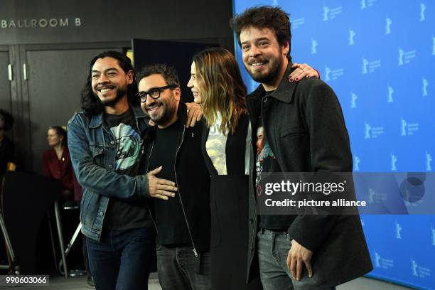 February 2018, Germany, Berlin, Berlinale 2018, photocall, 'Museum' : Actor Bernardo Velasco , director Alonso Ruizpalacios, actress Ilse Salas and...