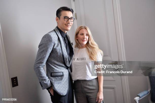 Hu Bing and Ellie Goulding attend the CNMI Green Carpet Talent Competition judging day at Avenue Franklin Roosevelt on July 3, 2018 in Paris, France.