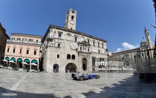 Formula E that participates in the FIA World Championship, in Piazza del Popolo of Ascoli Piceno, Historic Meletti coffee , Palace of the Captains of...