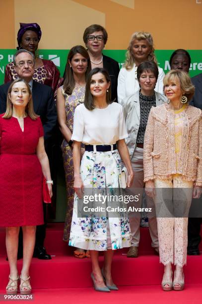 Ana Pastor, Queen Letizia of Spain and Maria Teresa Fernandez de la Vega attend an event organized by 'Mujeres por Africa' Foundation on July 3, 2018...