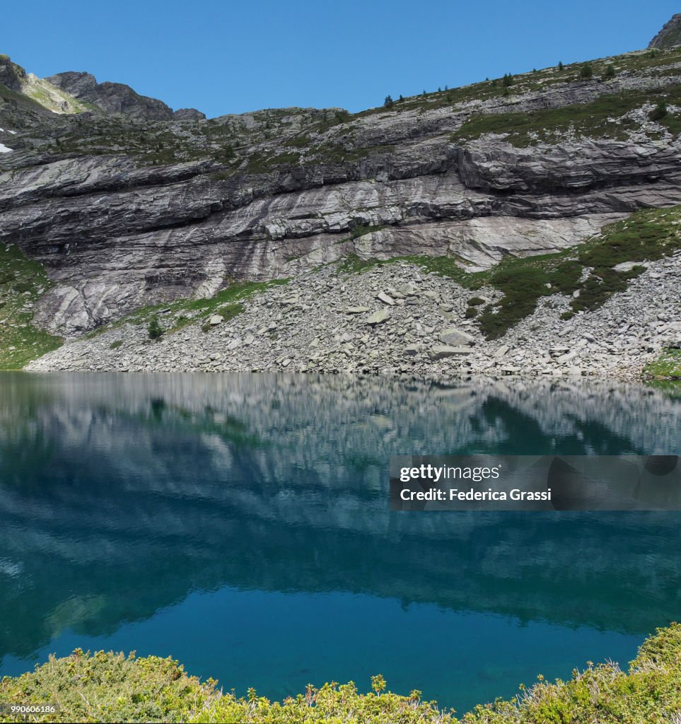 Square Crop Image of Lower Paione Lake (Lago del Paione Inferiore) in Bognanco Valley