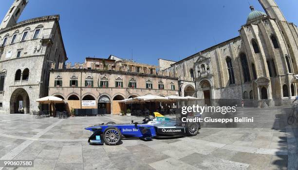 Formula E that participates in the FIA World Championship, in Piazza del Popolo of Ascoli Piceno, Palace of the Captains of the people and Church of...