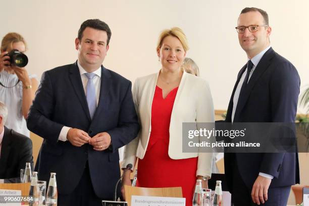 July 2018, Germany, Berlin: Minister for Family from the Social Democratic Party , Franziska Giffey , Minister for Health from the Christian...