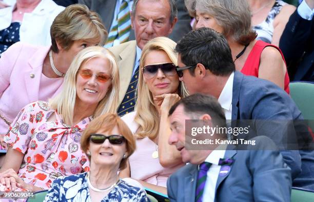 Joely Richardson, Tess Daly and Vernon Kay sit in the royal box on day two of the Wimbledon Tennis Championships at the All England Lawn Tennis and...