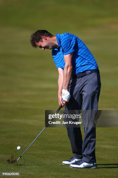 Ashley Chesters of England in action during a practise round ahead of the Dubai Duty Free Irish Open at Ballyliffin Golf Club on July 3, 2018 in...