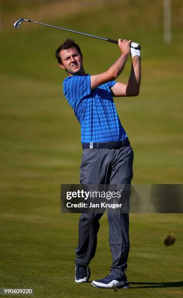 Ashley Chesters of England in action during a practise round ahead of the Dubai Duty Free Irish Open at Ballyliffin Golf Club on July 3, 2018 in...
