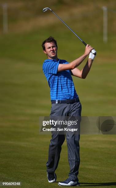 Ashley Chesters of England in action during a practise round ahead of the Dubai Duty Free Irish Open at Ballyliffin Golf Club on July 3, 2018 in...